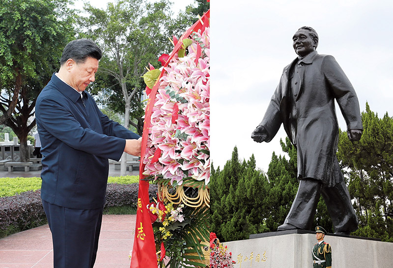 2020年10月14日，習(xí)近平總書(shū)記向深圳蓮花山公園鄧小平同志銅像敬獻(xiàn)花籃。